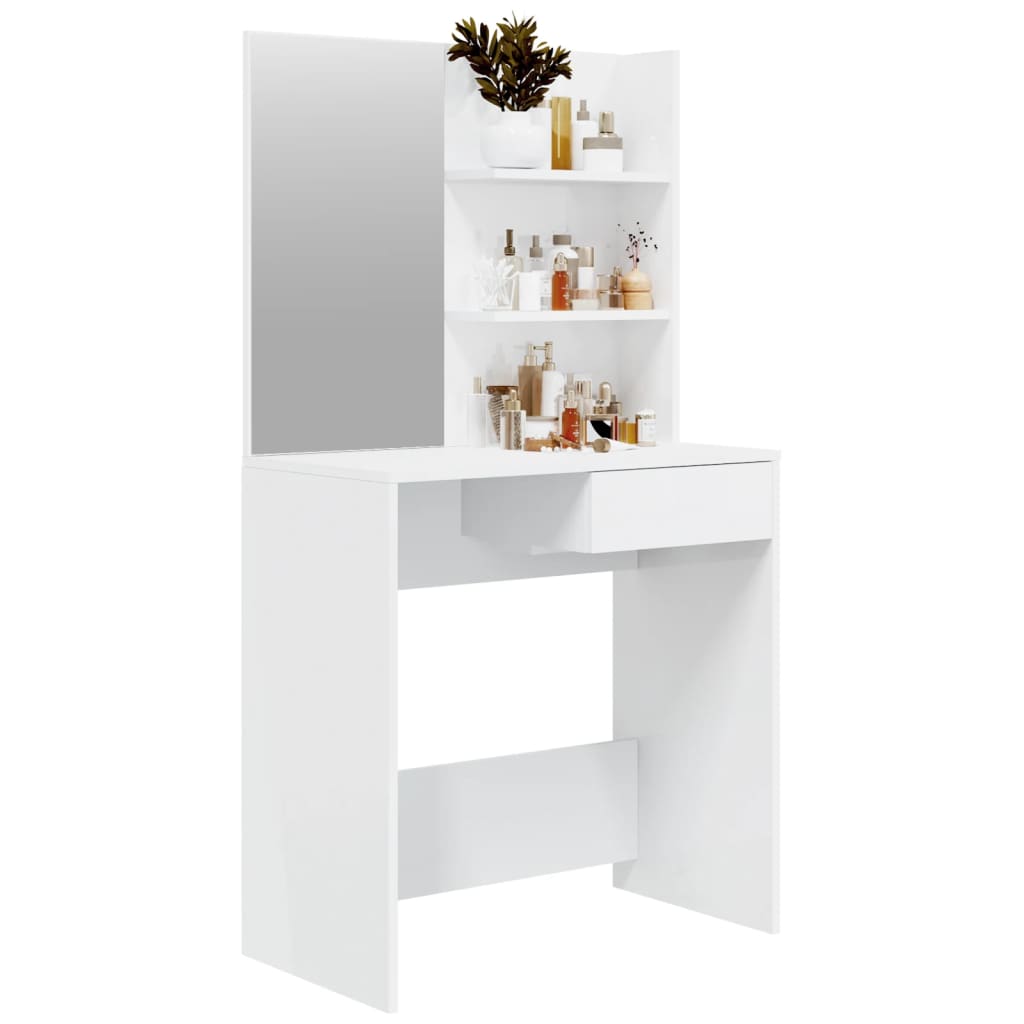 vidaXL Masă de toaletă cu oglindă, alb extralucios, 74,5x40x141 cm vidaXL Masă de toaletă cu oglindă, alb extralucios, 74,5x40x141 cm