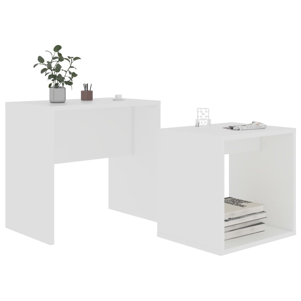 vidaXL Set măsuțe de cafea, alb, 48x30x45 cm, lemn prelucrat vidaXL Set măsuțe de cafea, alb, 48x30x45 cm, lemn prelucrat