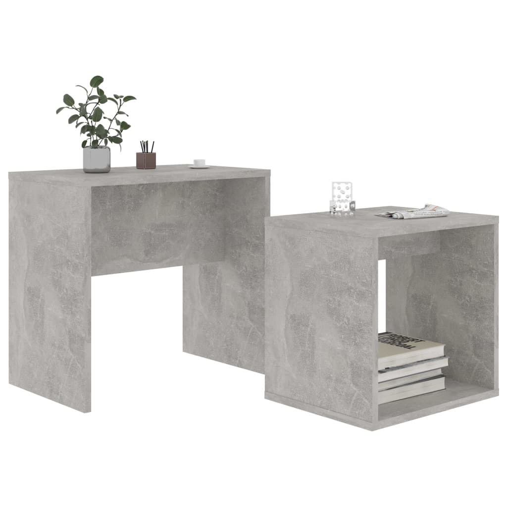 vidaXL Set măsuțe de cafea, gri beton, 48x30x45 cm, lemn prelucrat vidaXL Set măsuțe de cafea, gri beton, 48x30x45 cm, lemn prelucrat