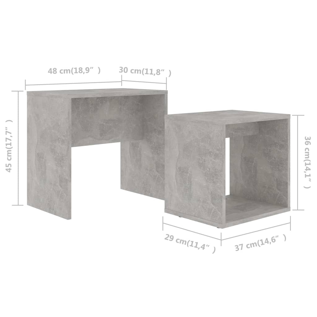 vidaXL Set măsuțe de cafea, gri beton, 48x30x45 cm, lemn prelucrat vidaXL Set măsuțe de cafea, gri beton, 48x30x45 cm, lemn prelucrat