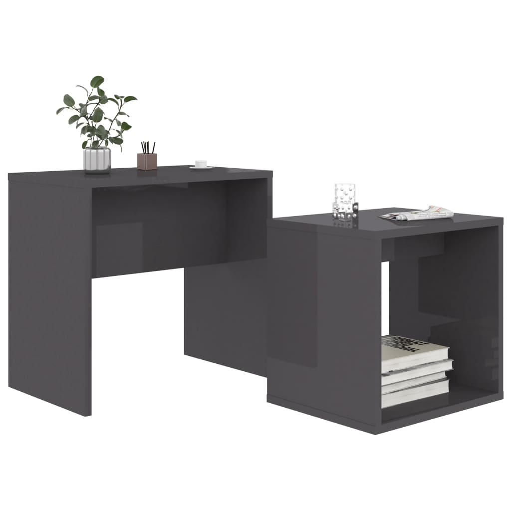 vidaXL Set măsuțe de cafea gri extralucios 48x30x45 cm lemn prelucrat vidaXL Set măsuțe de cafea gri extralucios 48x30x45 cm lemn prelucrat