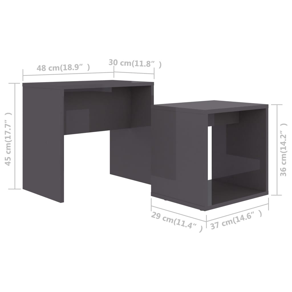 vidaXL Set măsuțe de cafea gri extralucios 48x30x45 cm lemn prelucrat vidaXL Set măsuțe de cafea gri extralucios 48x30x45 cm lemn prelucrat