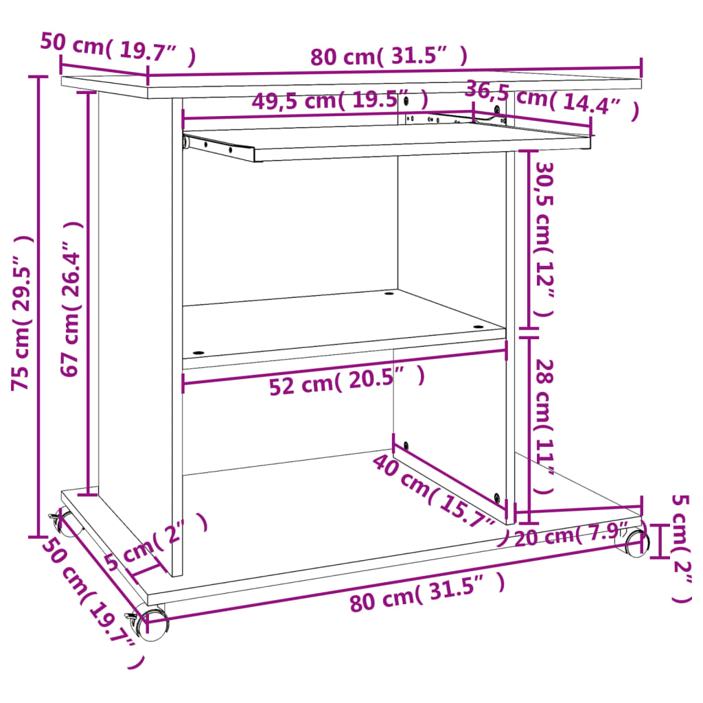 vidaXL Birou computer, stejar sonoma, 80x50x75 cm, lemn prelucrat vidaXL Birou computer, stejar sonoma, 80x50x75 cm, lemn prelucrat
