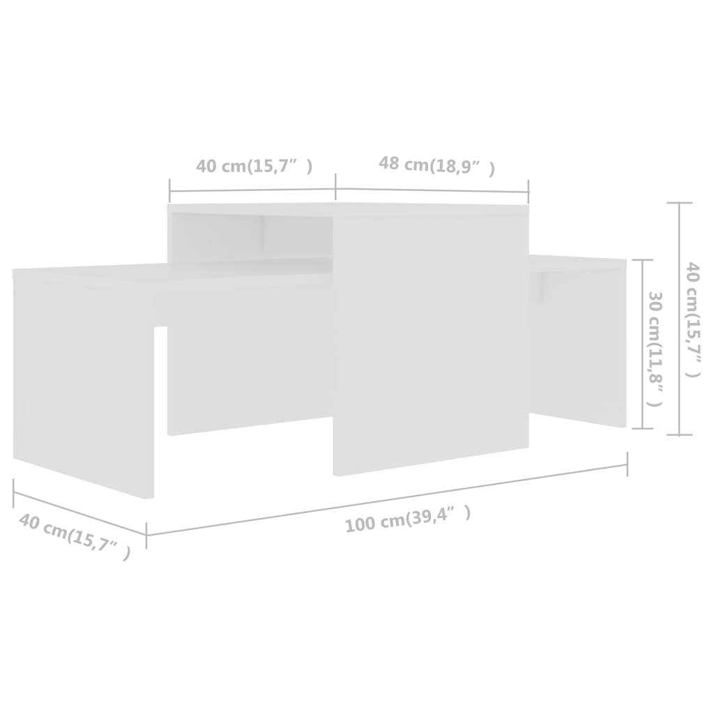 vidaXL Set măsuțe de cafea, alb, 100x48x40 cm, lemn prelucrat vidaXL Set măsuțe de cafea, alb, 100x48x40 cm, lemn prelucrat