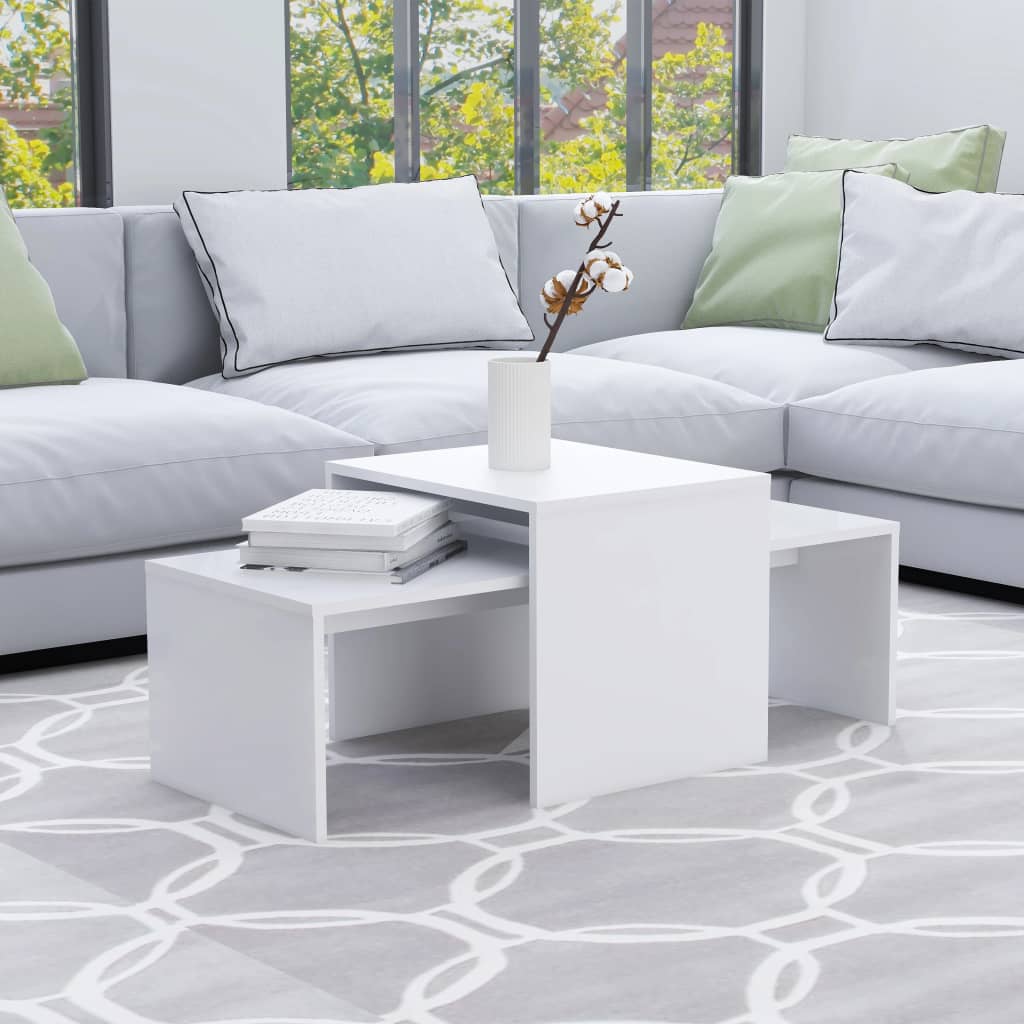 vidaXL Set măsuțe de cafea, alb, 100x48x40 cm, lemn prelucrat vidaXL Set măsuțe de cafea, alb, 100x48x40 cm, lemn prelucrat