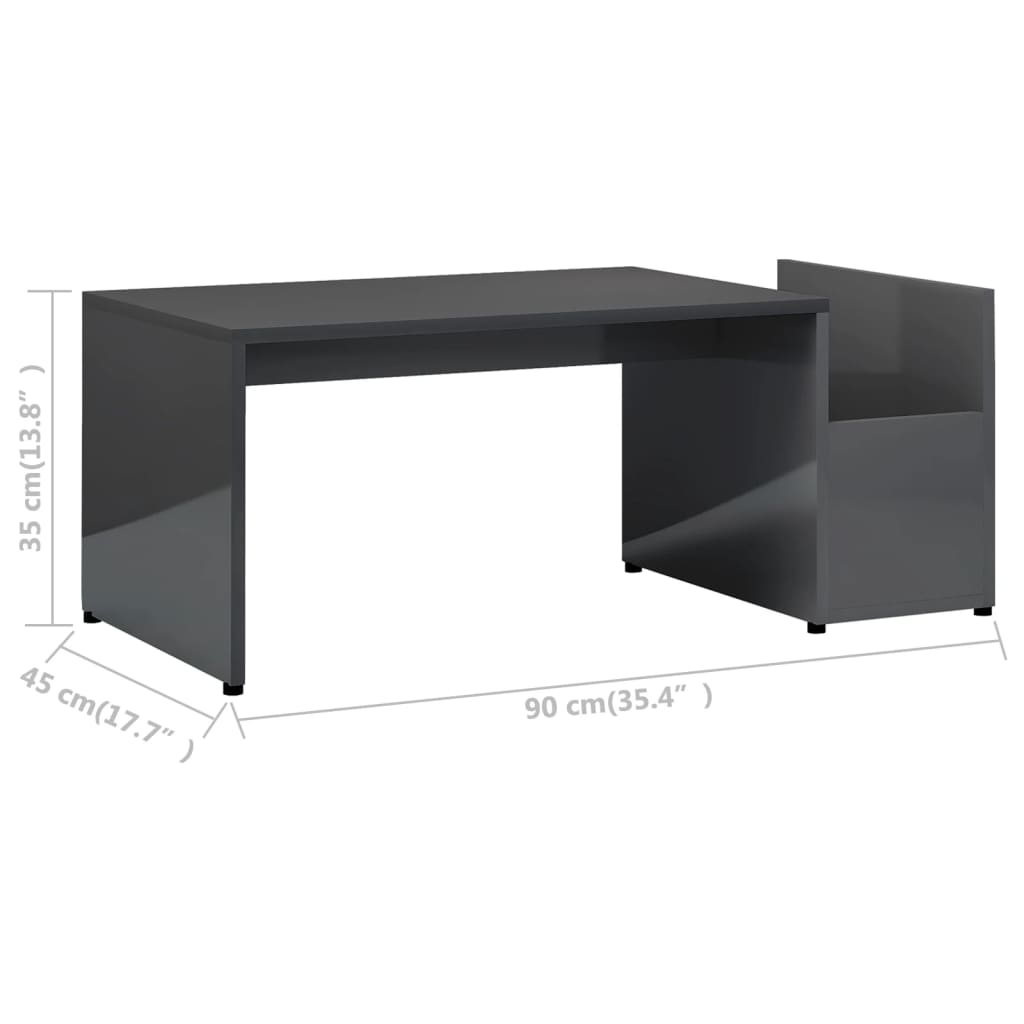 vidaXL Măsuță de cafea, gri extralucios, 90x45x35 cm, lemn prelucrat