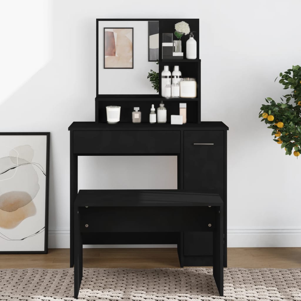 vidaXL Masă de toaletă cu oglindă, negru, 86,5x35x136 cm
