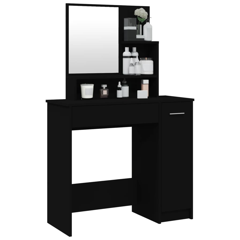 vidaXL Masă de toaletă cu oglindă, negru, 86,5x35x136 cm