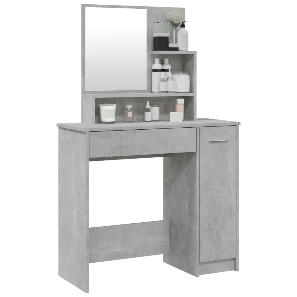 vidaXL Masă de toaletă cu oglindă, gri beton, 86,5x35x136 cm