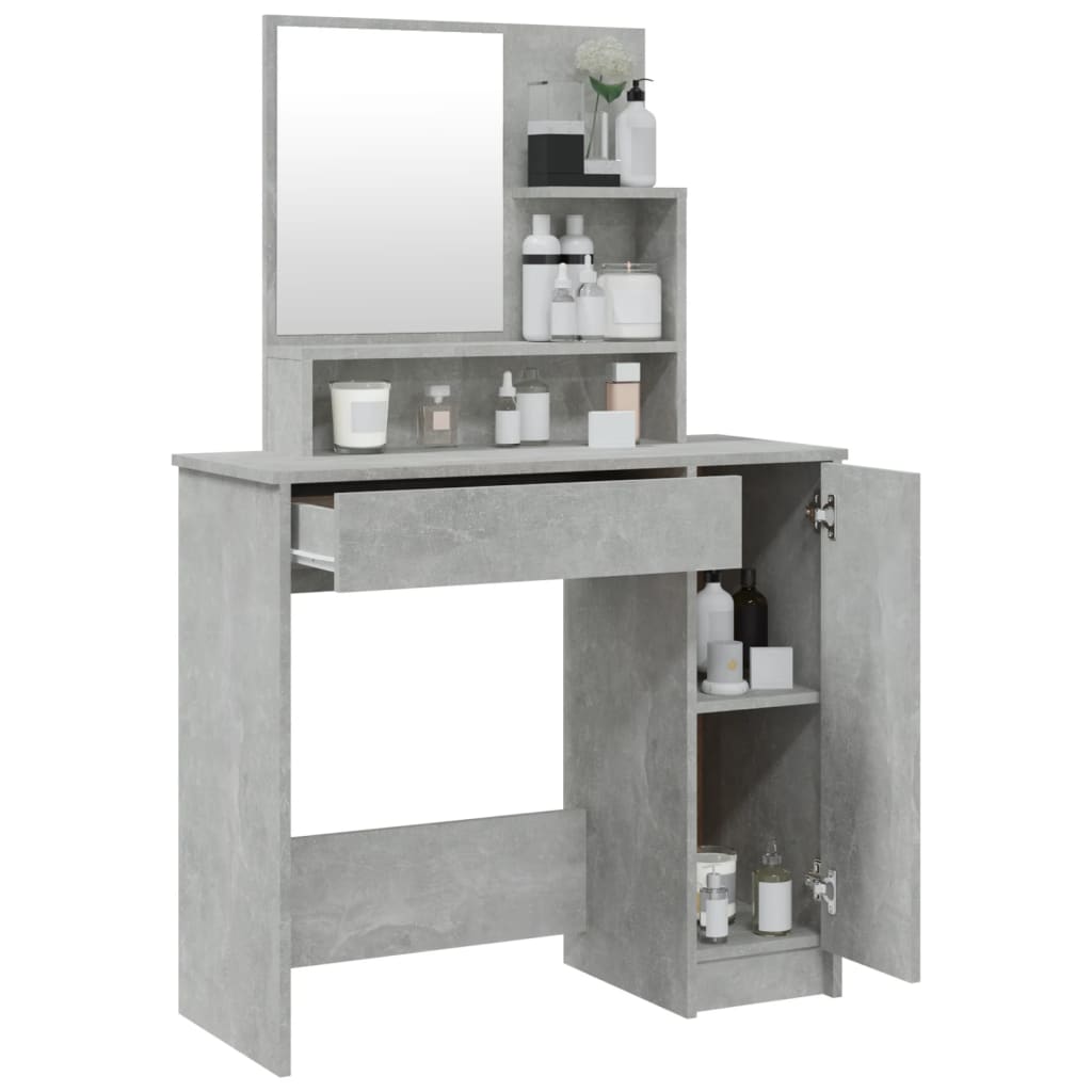 vidaXL Masă de toaletă cu oglindă, gri beton, 86,5x35x136 cm