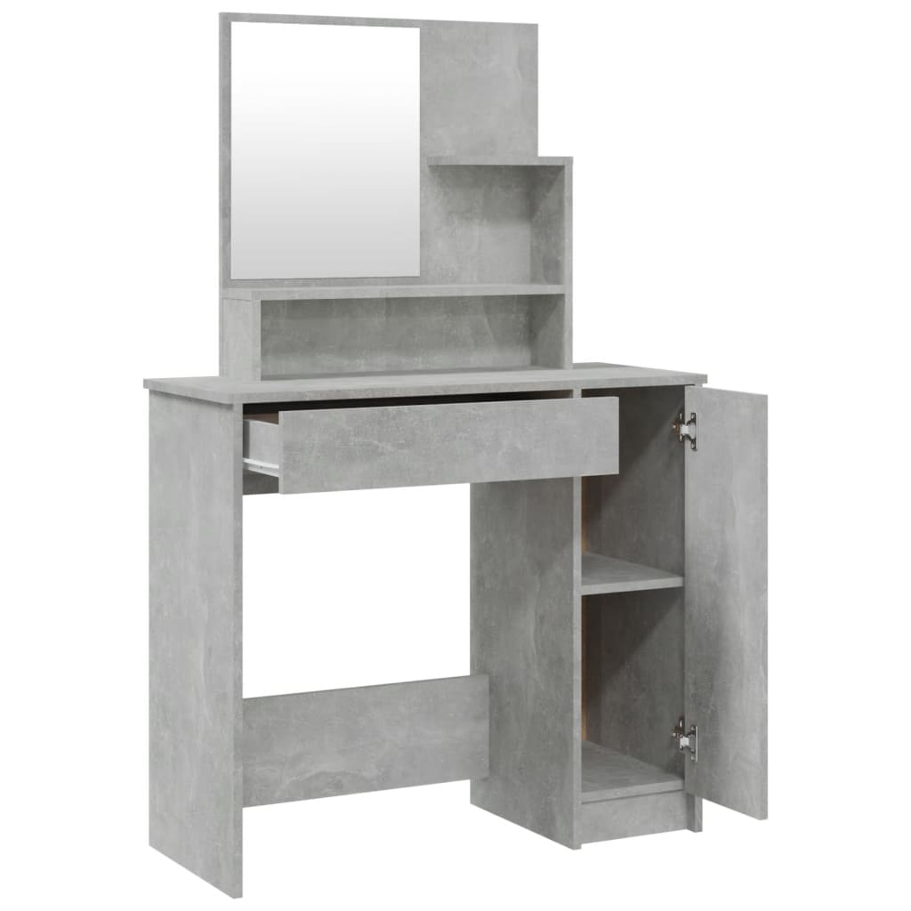 vidaXL Masă de toaletă cu oglindă, gri beton, 86,5x35x136 cm