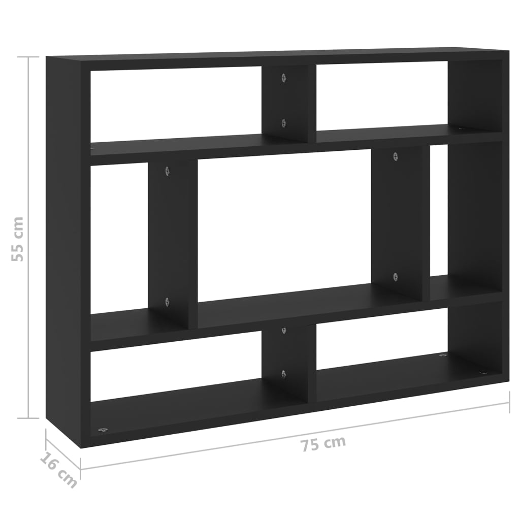 vidaXL Raft de perete, negru, 75x16x55 cm, lemn prelucrat vidaXL Raft de perete, negru, 75x16x55 cm, lemn prelucrat
