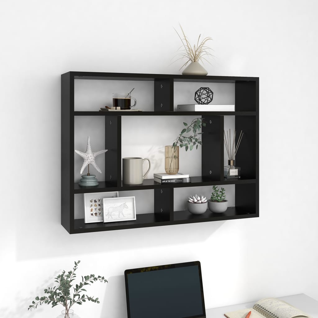 vidaXL Raft de perete, negru, 75x16x55 cm, lemn prelucrat vidaXL Raft de perete, negru, 75x16x55 cm, lemn prelucrat