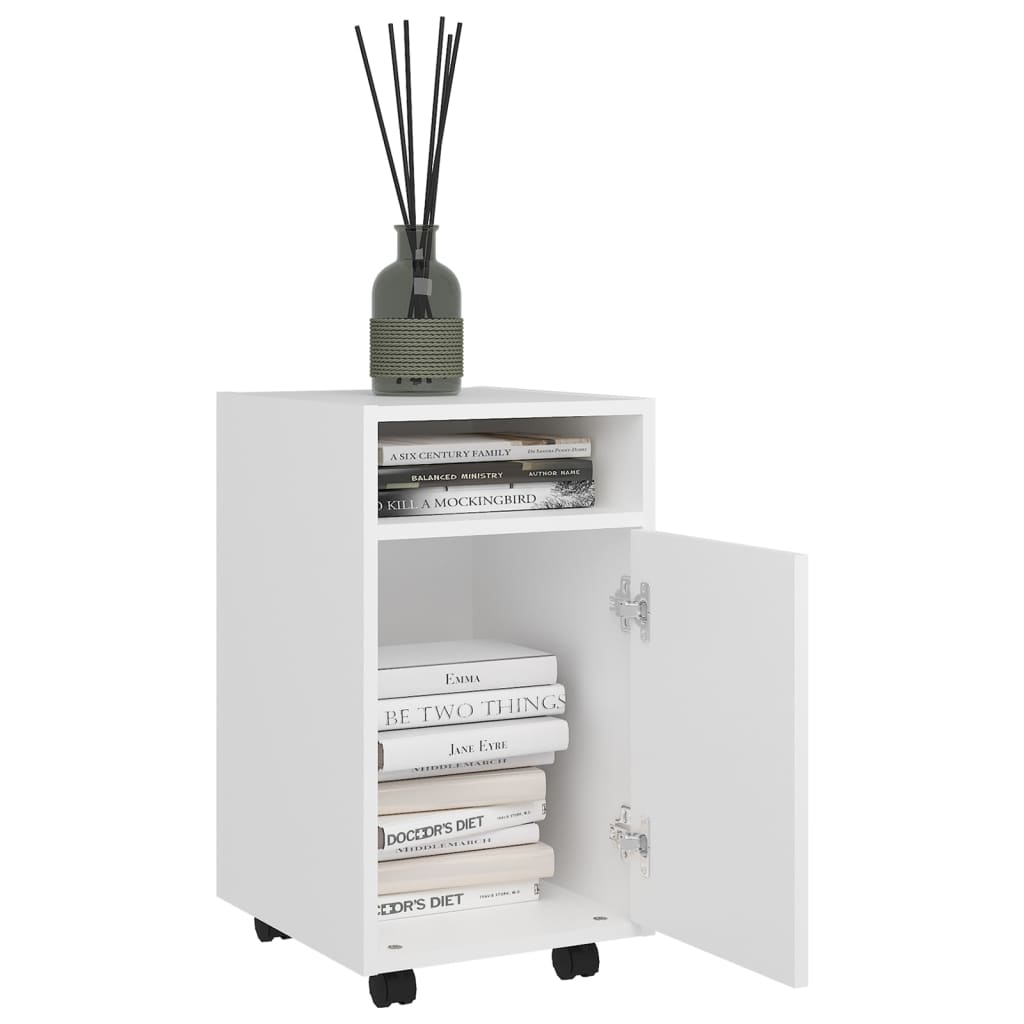 vidaXL Dulap lateral cu roți, alb, 33x38x60 cm, lemn prelucrat