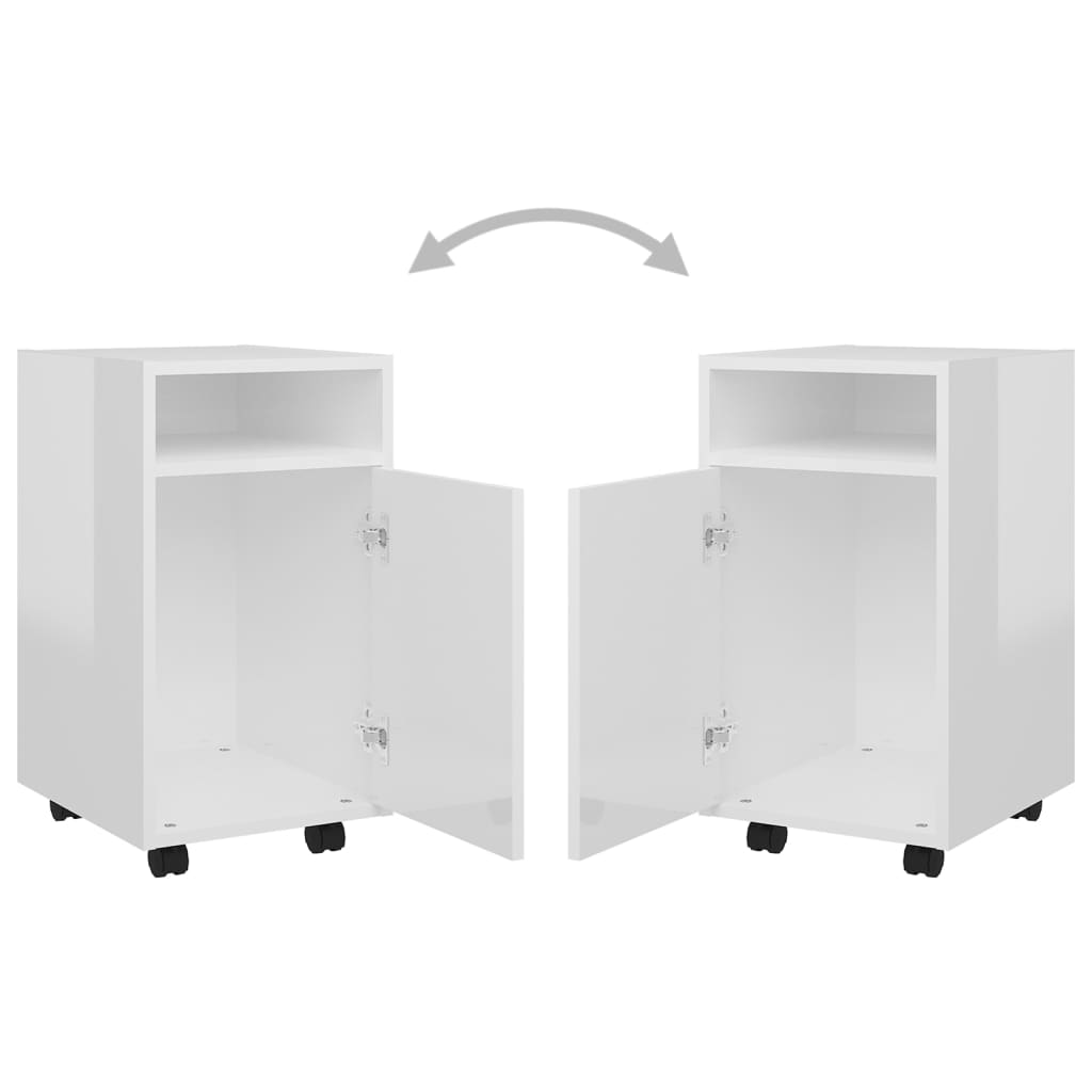 vidaXL Dulap lateral cu roți alb extralucios 33x38x60cm lemn prelucrat vidaXL Dulap lateral cu roți alb extralucios 33x38x60cm lemn prelucrat