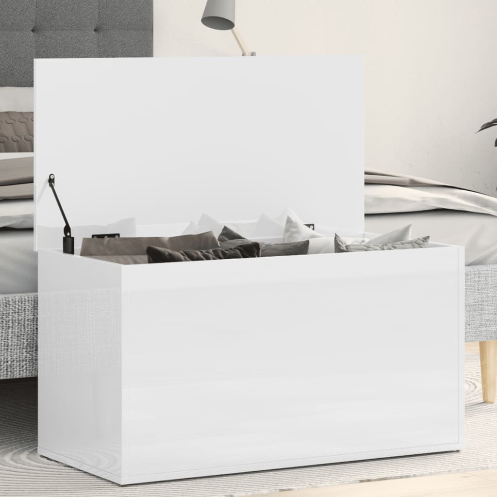 vidaXL Cufăr depozitare, alb extralucios, 84x42x46 cm, lemn compozit vidaXL Cufăr depozitare, alb extralucios, 84x42x46 cm, lemn compozit