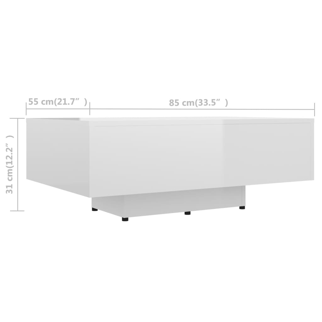 vidaXL Măsuță de cafea, alb extralucios, 85x55x31 cm, lemn prelucrat
