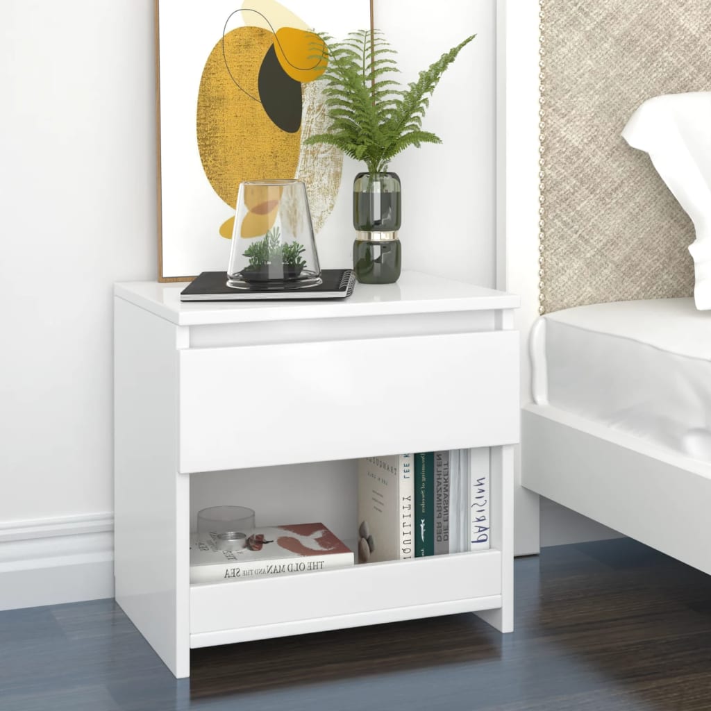 vidaXL Noptiere, 2 buc., alb extralucios, 40x30x39 cm, lemn prelucrat vidaXL Noptiere, 2 buc., alb extralucios, 40x30x39 cm, lemn prelucrat