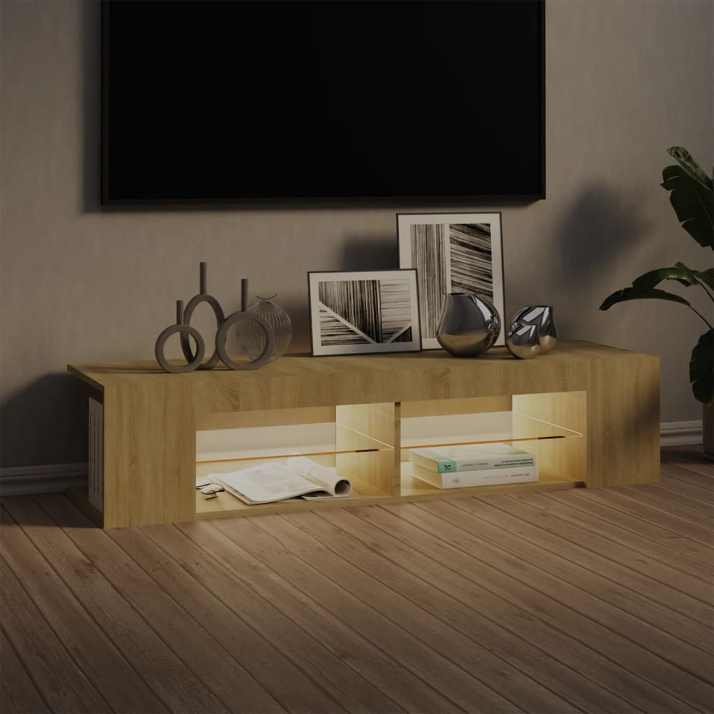 vidaXL Comodă TV cu lumini LED, stejar Sonoma, 135x39x30 cm