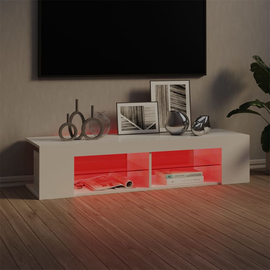 vidaXL Comodă TV cu lumini LED, alb extralucios, 135x39x30 cm vidaXL Comodă TV cu lumini LED, alb extralucios, 135x39x30 cm