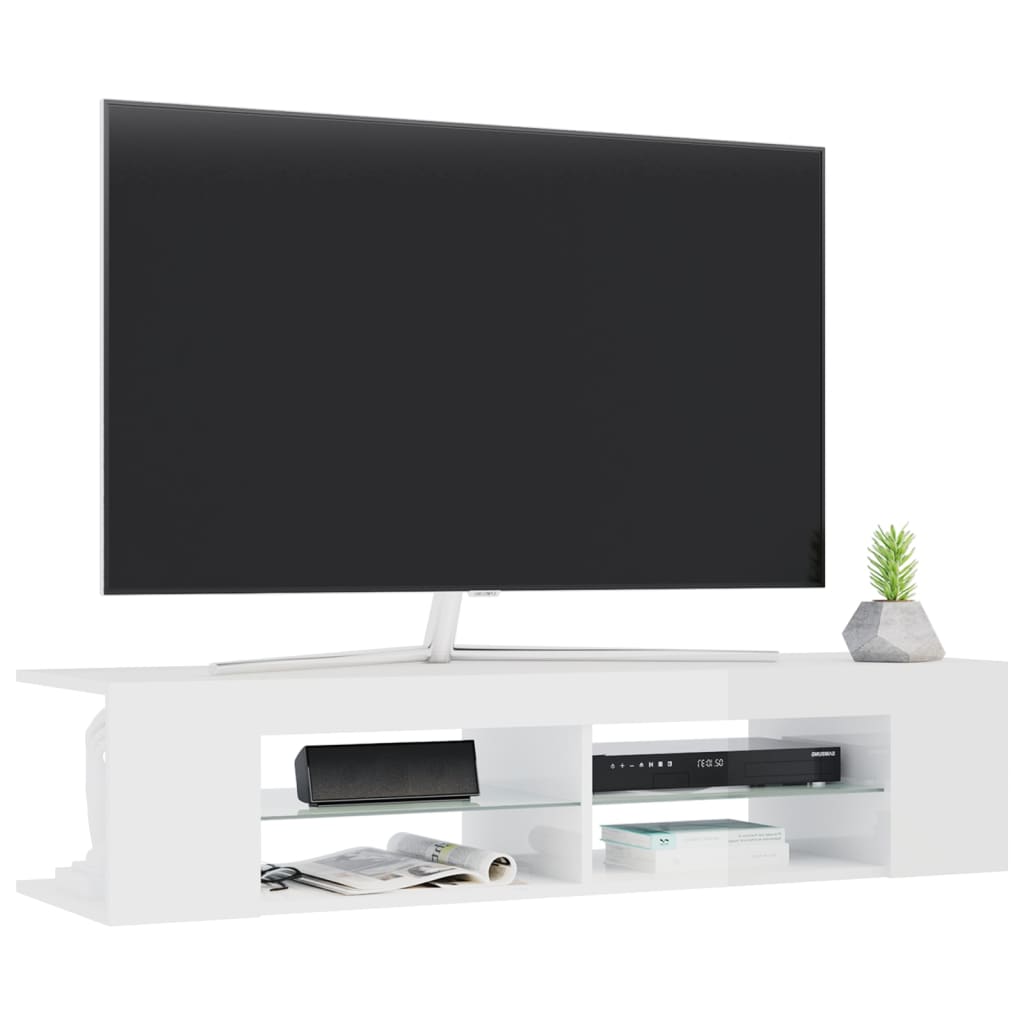 vidaXL Comodă TV cu lumini LED, alb extralucios, 135x39x30 cm vidaXL Comodă TV cu lumini LED, alb extralucios, 135x39x30 cm