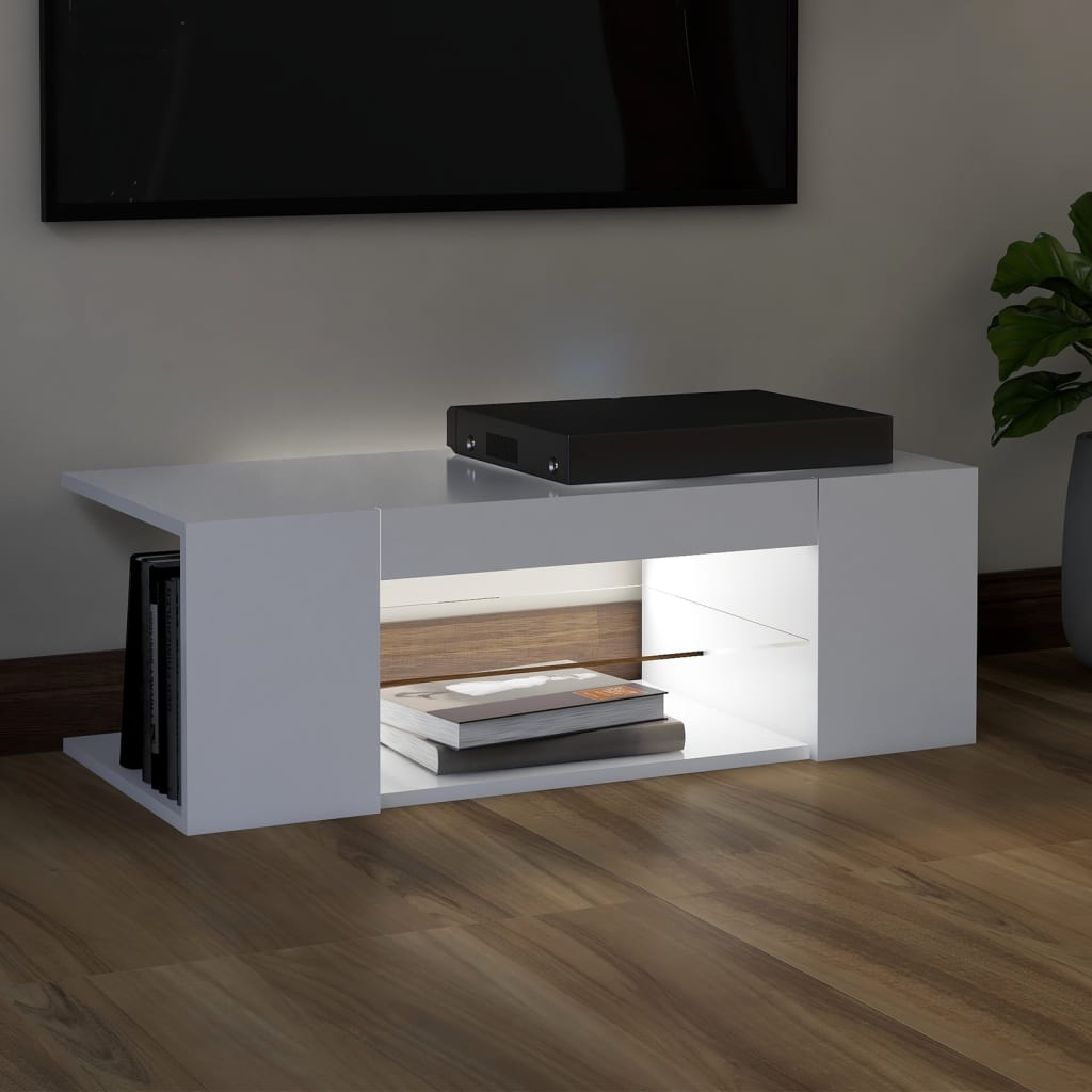 vidaXL Comodă TV cu lumini LED, alb, 90x39x30 cm vidaXL Comodă TV cu lumini LED, alb, 90x39x30 cm