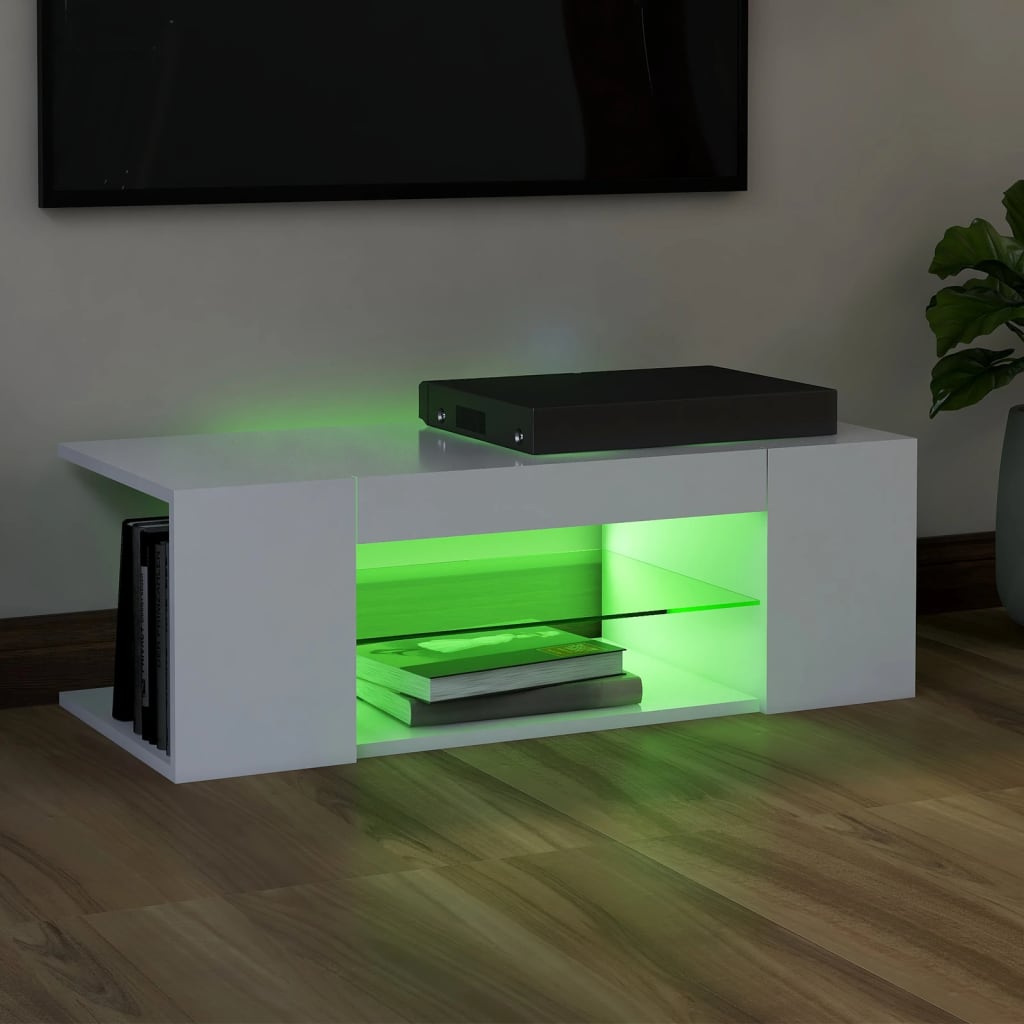vidaXL Comodă TV cu lumini LED, alb, 90x39x30 cm vidaXL Comodă TV cu lumini LED, alb, 90x39x30 cm