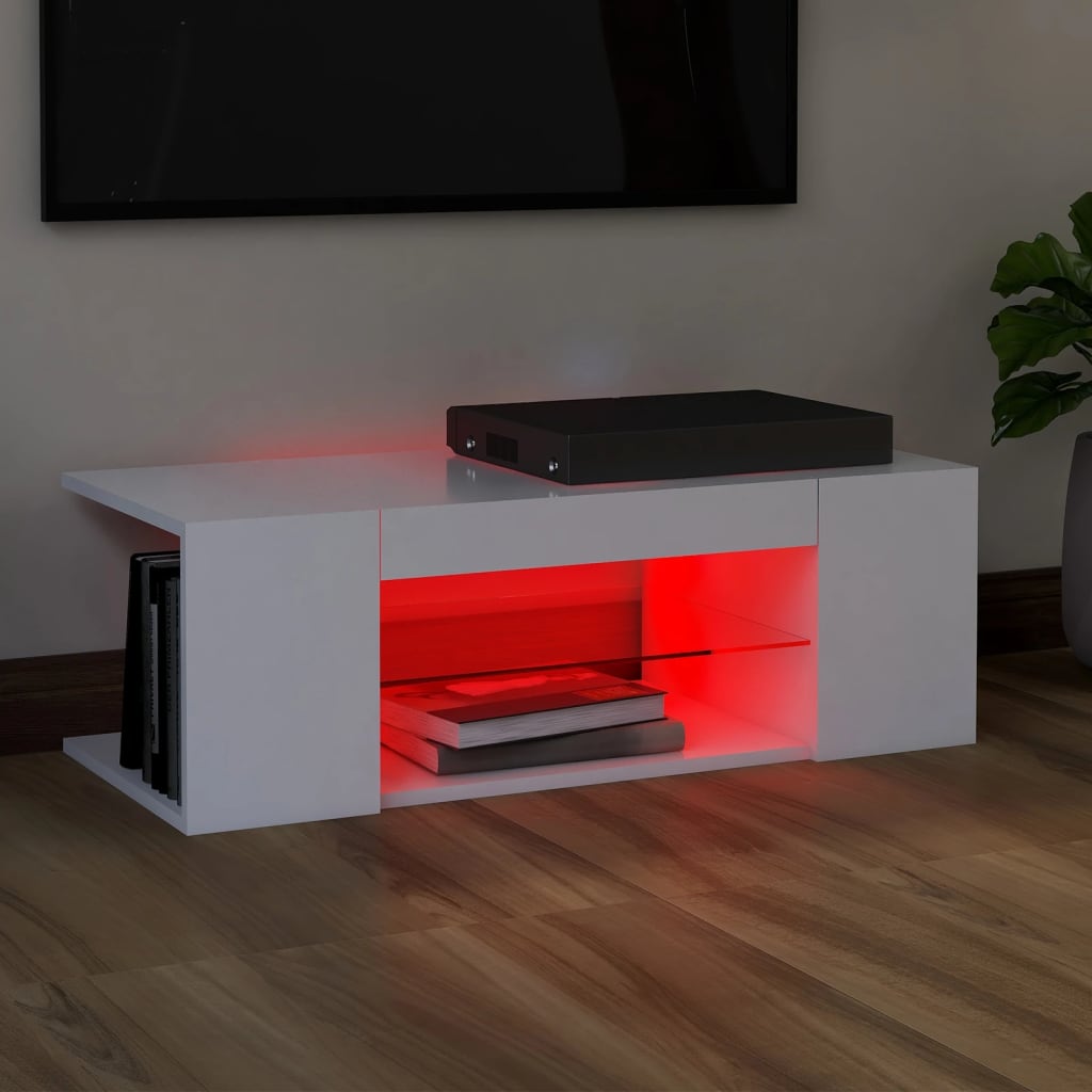 vidaXL Comodă TV cu lumini LED, alb, 90x39x30 cm vidaXL Comodă TV cu lumini LED, alb, 90x39x30 cm