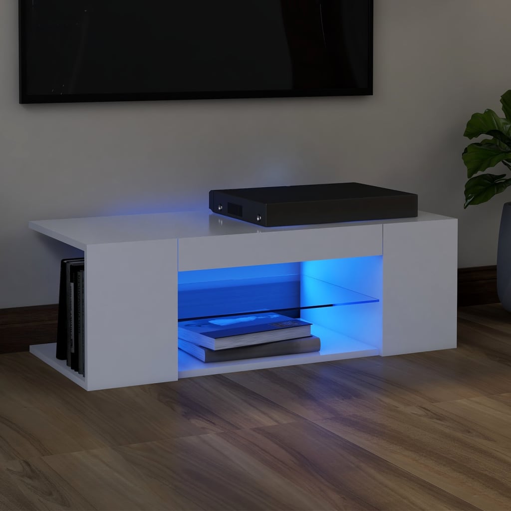 vidaXL Comodă TV cu lumini LED, alb, 90x39x30 cm vidaXL Comodă TV cu lumini LED, alb, 90x39x30 cm