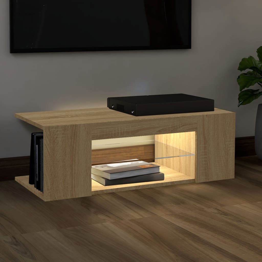 vidaXL Comodă TV cu lumini LED, stejar Sonoma, 90x39x30 cm