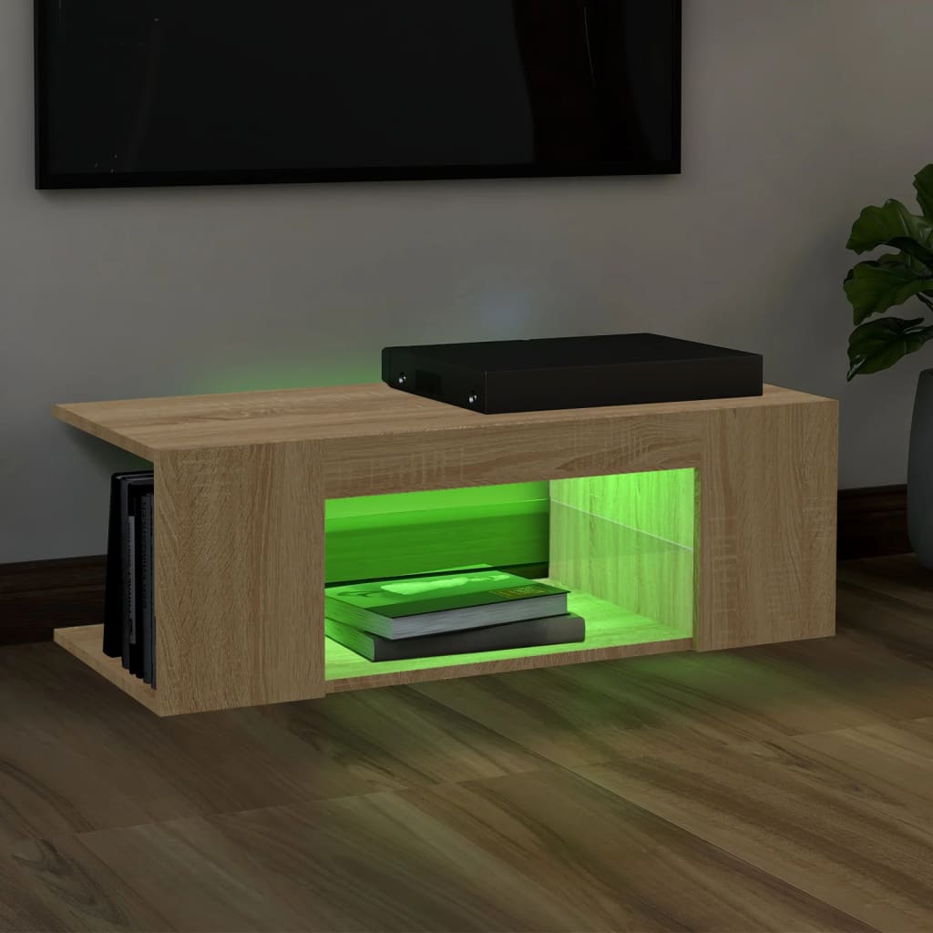 vidaXL Comodă TV cu lumini LED, stejar Sonoma, 90x39x30 cm
