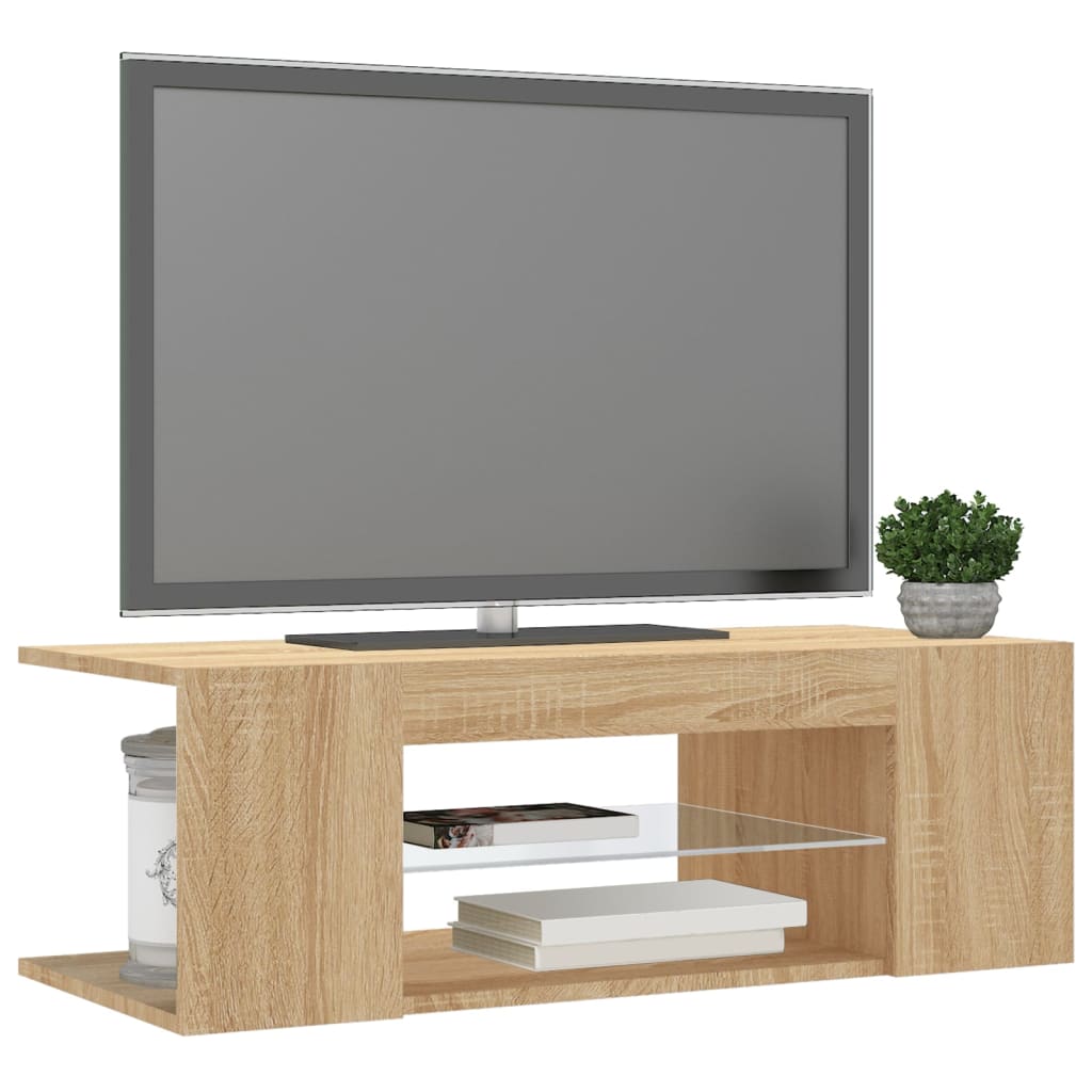 vidaXL Comodă TV cu lumini LED, stejar Sonoma, 90x39x30 cm