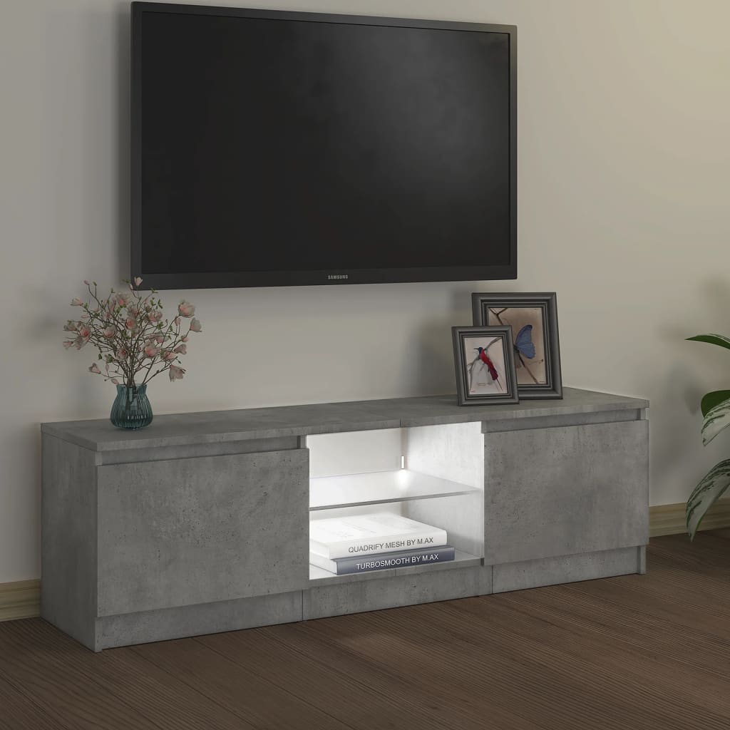 vidaXL Comodă TV cu lumini LED, gri beton, 120x30x36 cm vidaXL Comodă TV cu lumini LED, gri beton, 120x30x36 cm