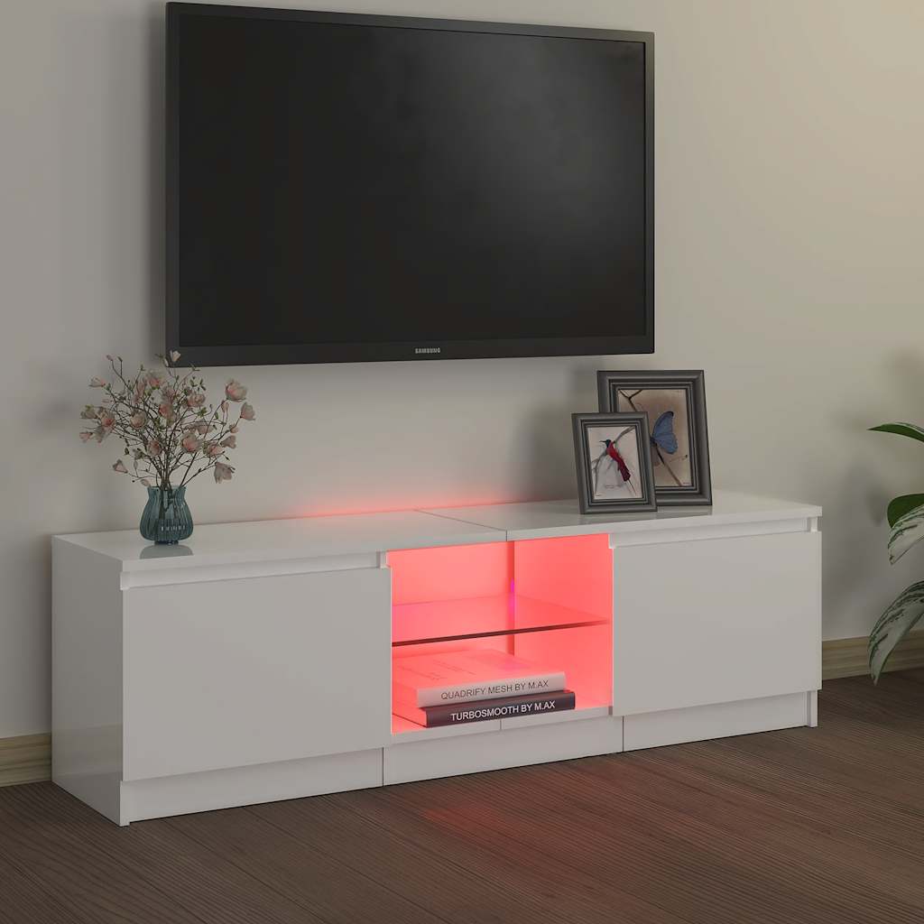 vidaXL Comodă TV cu lumini LED, alb extralucios, 120x30x36 cm vidaXL Comodă TV cu lumini LED, alb extralucios, 120x30x36 cm