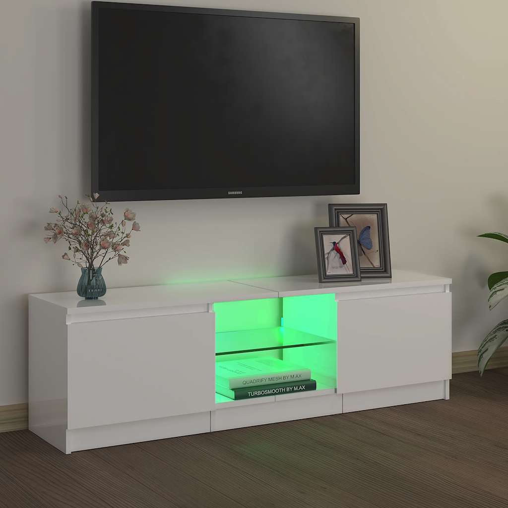 vidaXL Comodă TV cu lumini LED, alb extralucios, 120x30x36 cm vidaXL Comodă TV cu lumini LED, alb extralucios, 120x30x36 cm