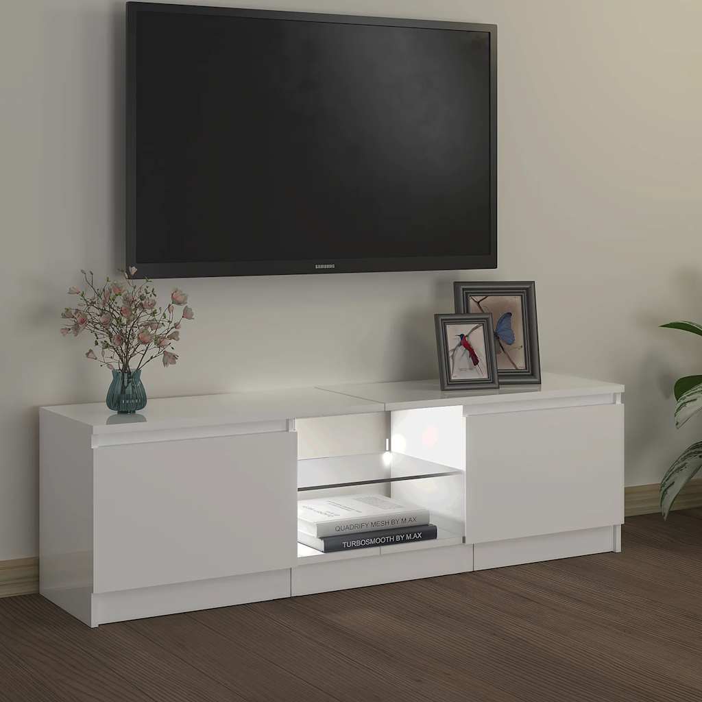 vidaXL Comodă TV cu lumini LED, alb extralucios, 120x30x36 cm vidaXL Comodă TV cu lumini LED, alb extralucios, 120x30x36 cm