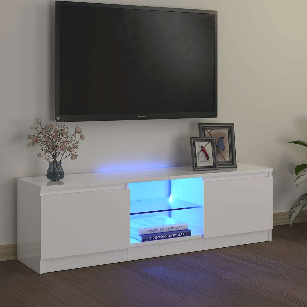 vidaXL Comodă TV cu lumini LED, alb extralucios, 120x30x36 cm vidaXL Comodă TV cu lumini LED, alb extralucios, 120x30x36 cm