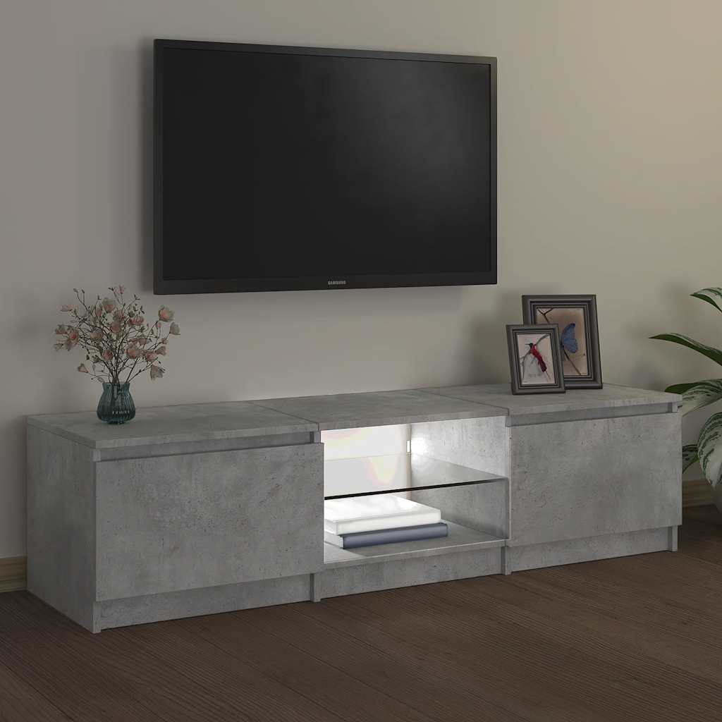 vidaXL Comodă TV cu lumini LED, gri beton, 140x40x36 cm