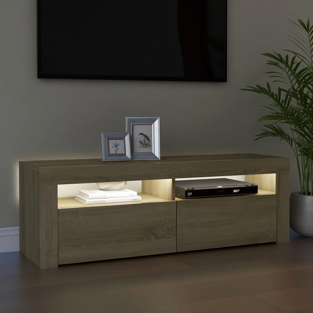 vidaXL Comodă TV cu lumini LED, stejar sonoma, 120x35x40 cm