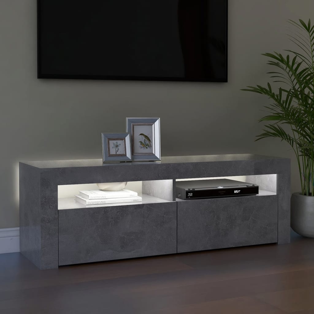 vidaXL Comodă TV cu lumini LED, gri beton, 120x35x40 cm vidaXL Comodă TV cu lumini LED, gri beton, 120x35x40 cm