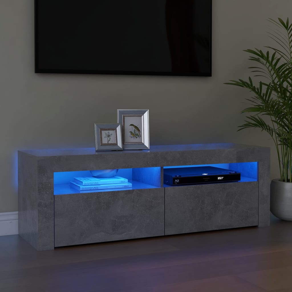 vidaXL Comodă TV cu lumini LED, gri beton, 120x35x40 cm vidaXL Comodă TV cu lumini LED, gri beton, 120x35x40 cm