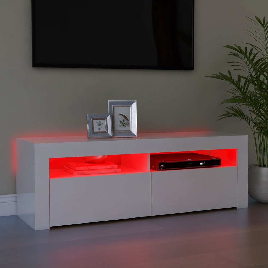 vidaXL Comodă TV cu lumini LED, alb extralucios, 120x35x40 cm vidaXL Comodă TV cu lumini LED, alb extralucios, 120x35x40 cm