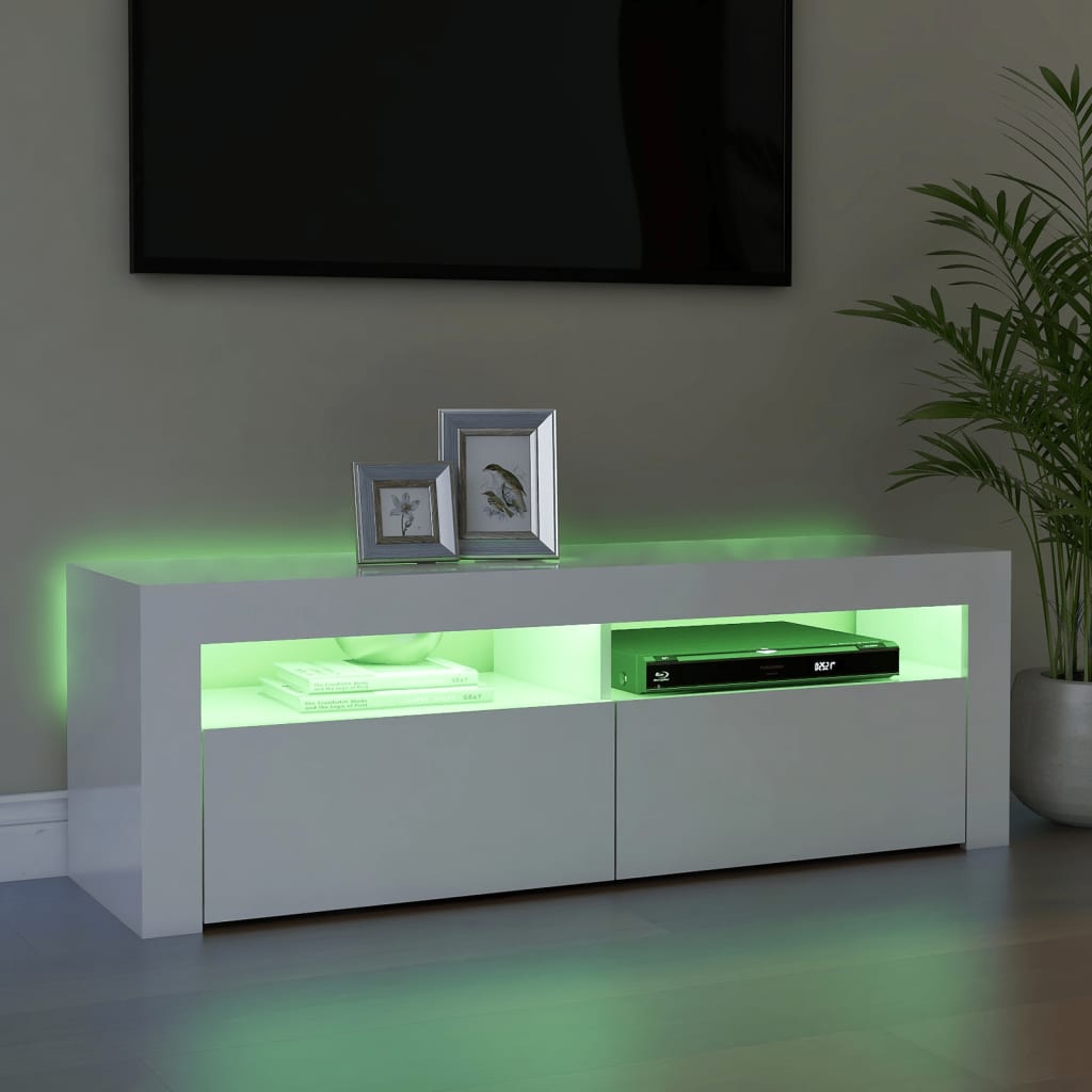 vidaXL Comodă TV cu lumini LED, alb extralucios, 120x35x40 cm vidaXL Comodă TV cu lumini LED, alb extralucios, 120x35x40 cm