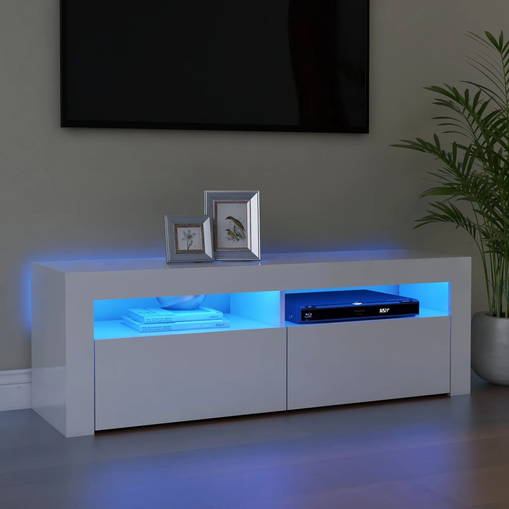 vidaXL Comodă TV cu lumini LED, alb extralucios, 120x35x40 cm vidaXL Comodă TV cu lumini LED, alb extralucios, 120x35x40 cm