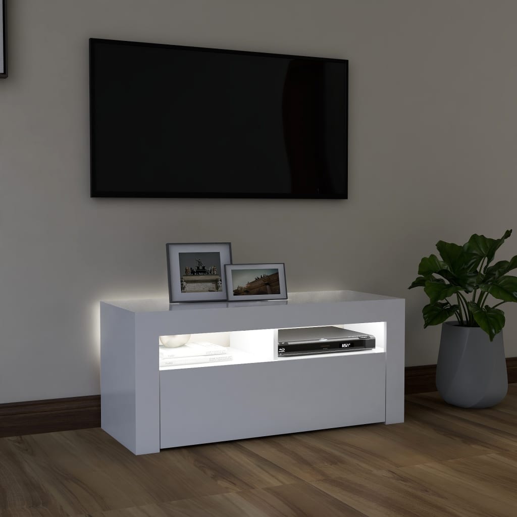 vidaXL Comodă TV cu lumini LED, alb, 90x35x40 cm vidaXL Comodă TV cu lumini LED, alb, 90x35x40 cm