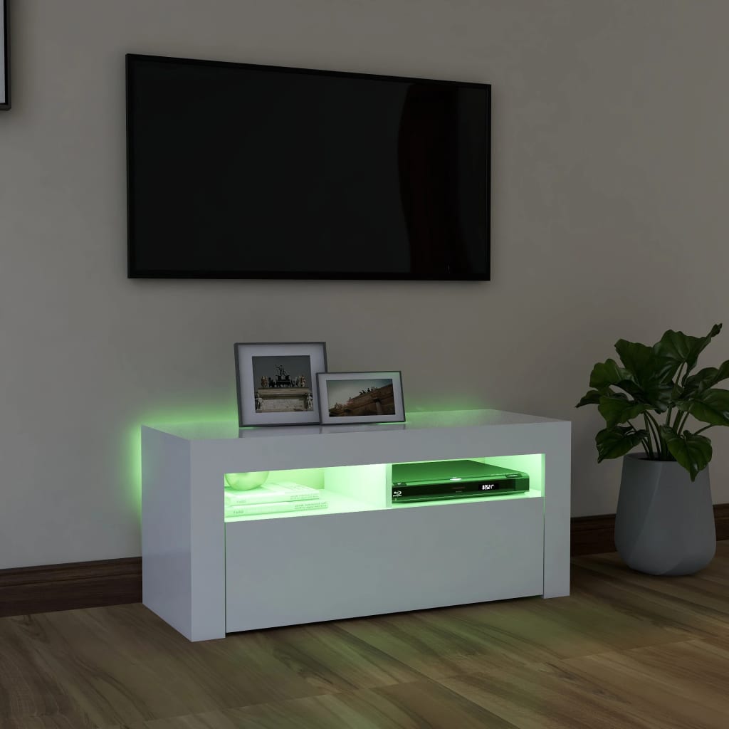 vidaXL Comodă TV cu lumini LED, alb, 90x35x40 cm vidaXL Comodă TV cu lumini LED, alb, 90x35x40 cm