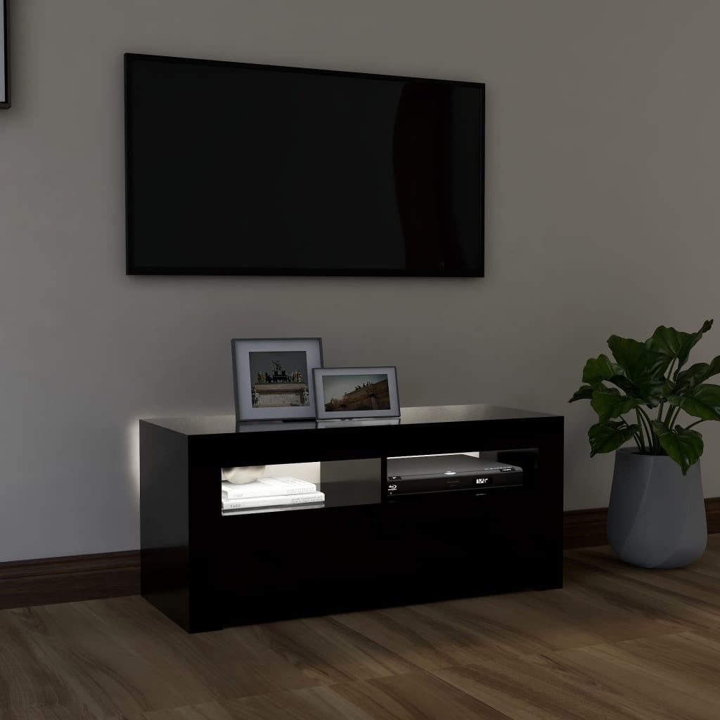 vidaXL Comodă TV cu lumini LED, negru, 90x35x40 cm vidaXL Comodă TV cu lumini LED, negru, 90x35x40 cm