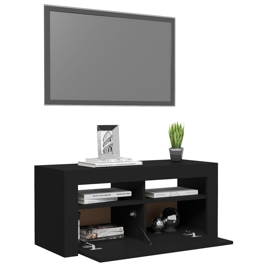 vidaXL Comodă TV cu lumini LED, negru, 90x35x40 cm vidaXL Comodă TV cu lumini LED, negru, 90x35x40 cm