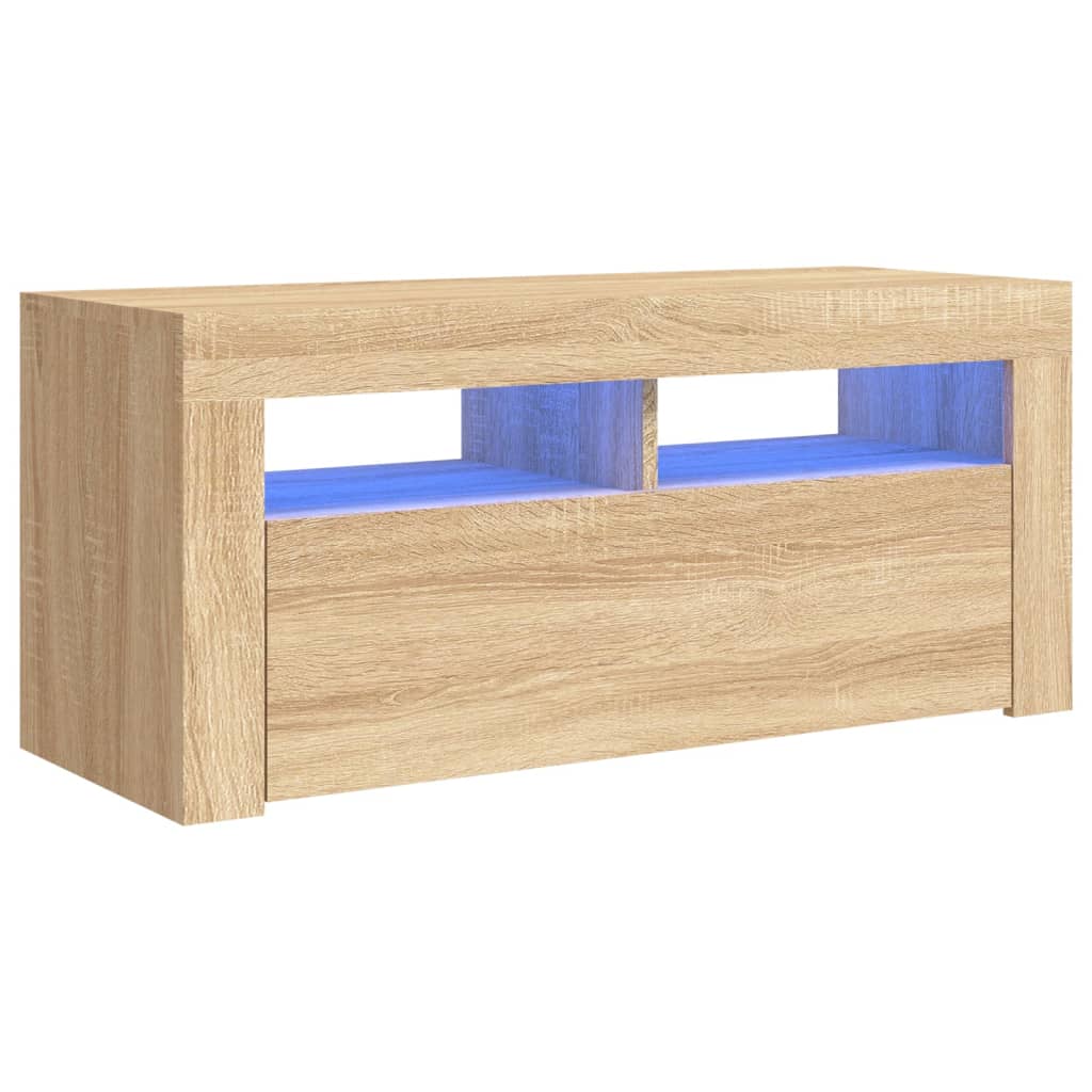 vidaXL Comodă TV cu lumini LED, stejar Sonoma, 90x35x40 cm