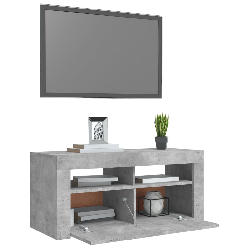 vidaXL Comodă TV cu lumini LED, gri beton, 90x35x40 cm vidaXL Comodă TV cu lumini LED, gri beton, 90x35x40 cm